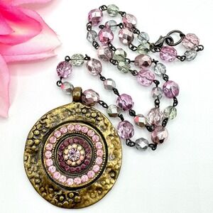 Vintage AVGAD Israeli Designer Rhinestone Medallion Beaded Necklace Barbiecore